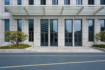 Street-facing entrance of modern commercial building