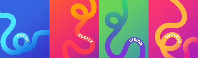 Fototapeta premium Vibrant abstract poster with flowing shapes in warm colors featuring colorful, fluid wavy lines for a dynamic, modern feel, motivational design typography for creative wall art