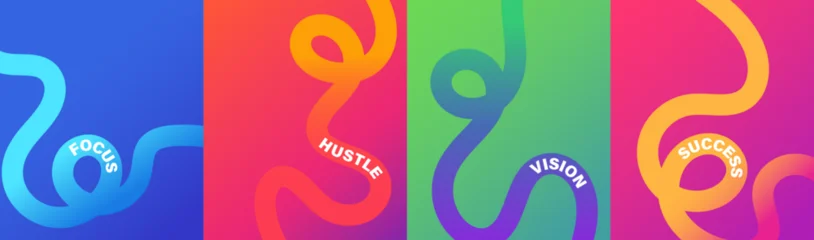 Fototapeten Positive Typografie Vibrant abstract poster with flowing shapes in warm colors featuring colorful, fluid wavy lines for a dynamic, modern feel, motivational design typography for creative wall art  © icons gate