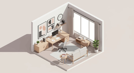 Cozy Home Office with a Dog Sleeping Under the Desk.