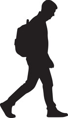 Silhouette of a man with backpack walking vector illustration line art