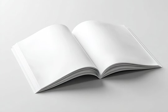 An open blank white magazine or catalog mockup displayed on a clean light background