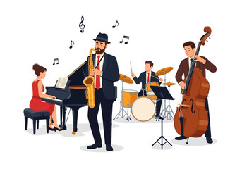 Fototapeta premium Jazz band performing music with various instruments.