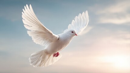 Obraz premium Dove Flying Freely Against a Serene Sky: Symbol of Peace, Hope, and New Beginnings
