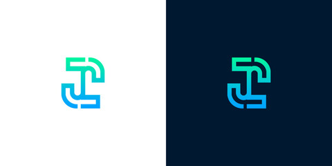 Fototapeta premium Modern Abstract Letter J and I Logo Design with Gradient Colors on White and Dark Backgrounds