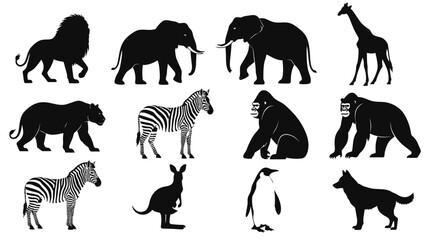 Obraz premium Collection of diverse animal silhouettes featuring african wildlife and more