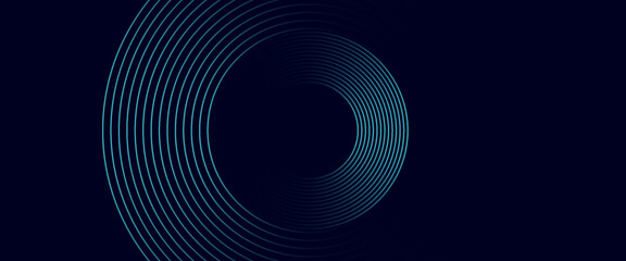 Abstract blue glowing geometric lines on dark background. Modern shiny blue rounded square lines pattern