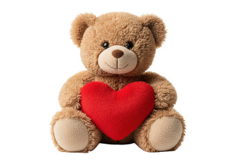 Obraz premium Teddy bear holding a red heart symbolizing love affection and romance,perfect gift for valentines day isolated on transparent background