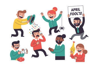 People celebrating April Fools Day with pranks and jokes.