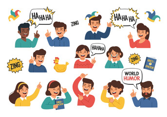 Fototapeta premium Diverse group of people laughing and expressing joy and humor.