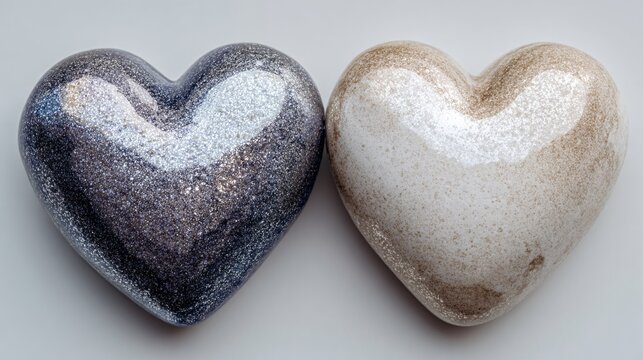 Two Heart-Shaped Stones with Smooth Texture on White Background