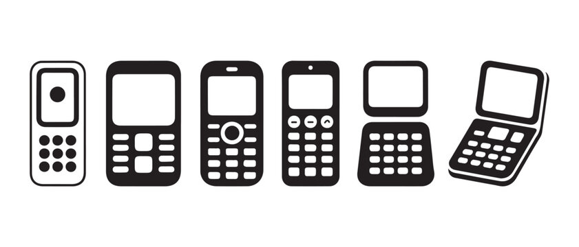 Evolution of Mobile Phones. From Vintage to Modern Flip Phone, Isolated on White Background.