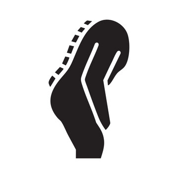 A person bending over with a curved back