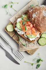Rye bread sandwich with salted salmon,