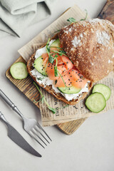 Rye bread sandwich with salted salmon,