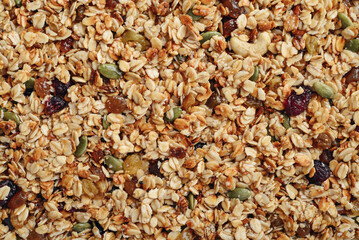 Gluten-free oat granola with nuts and berries.