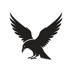Fototapeta premium Black Raven Bird Silhouette with Spread Wings in Minimalist Style