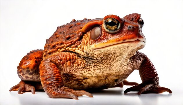 Cane toad portrait - A close-up of a large, reddish-brown amphibian.