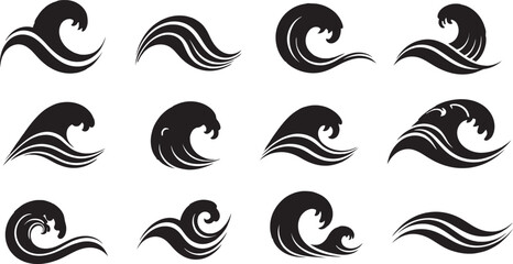 Fototapeta premium Collection of black and white wave graphics