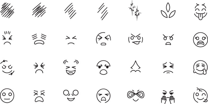 A collection of various facial expressions and emoticon faces in a grid layout