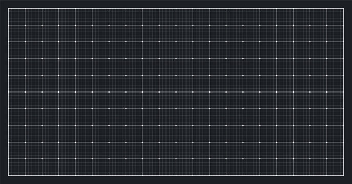 Grid pattern blueprint on black paper background, graph white notebook. Millimeter paper with architect gird and white tech dot. Drawing grid with map checker paper, vector illustration.