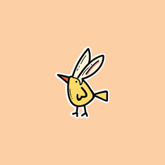 Fototapeta premium Whimsical Yellow Cartoon Bunny Easter Bird Sticker Illustration For Kids, Social Media And Playful Graphic Projects