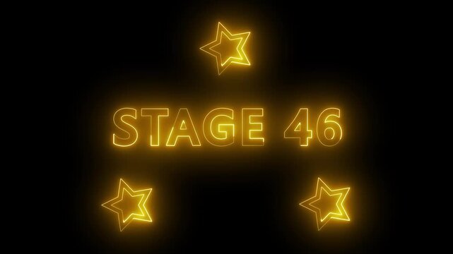 Stage 40 Neon Text Animation with Glowing Stars on Black Background. 'Stage 40' with twinkling stars, perfect for video game intros.