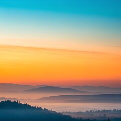 Fototapeta premium A serene landscape at sunrise with hills and trees shrouded in mist and subtle texture