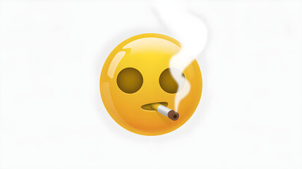 Smoking emoji, realistic shiny yellow 3D icon isolated on white background, digital expression PNG