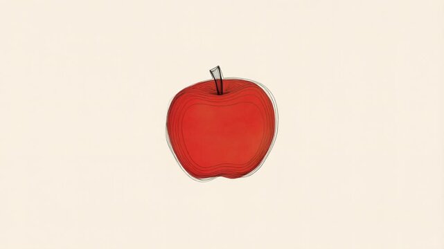 Rotating illustration of a vibrant red apple with a simple beige background, highlighting its texture and shape while maintaining a minimal aesthetic