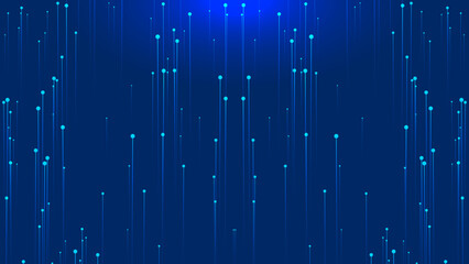 Abstract blue background with rising light speed lines and dots. Digital technology, big data, and fiber optic communication concept. © Fotolab