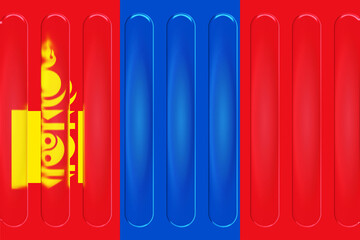 Modern Abstract Background with Glossy Vertical Panels in Red and Blue, Featuring a Stylized Golden...