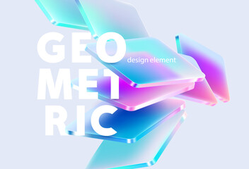 Obraz na płótnie Canvas Transparent and glass geometric shape. Abstract composition of 3D squares and rectangles in liquid glass style. Vector design elements.