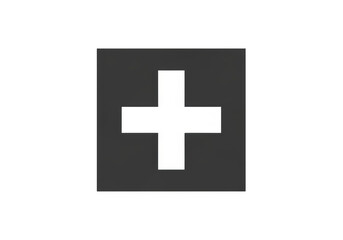 Obraz premium Medical cross symbol white shape on dark gray square isolated emergency healthcare aid logo isolated on transparent background