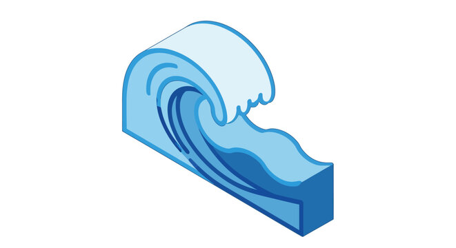 Isometric ocean wave illustration with a simple style and blue tones on white background