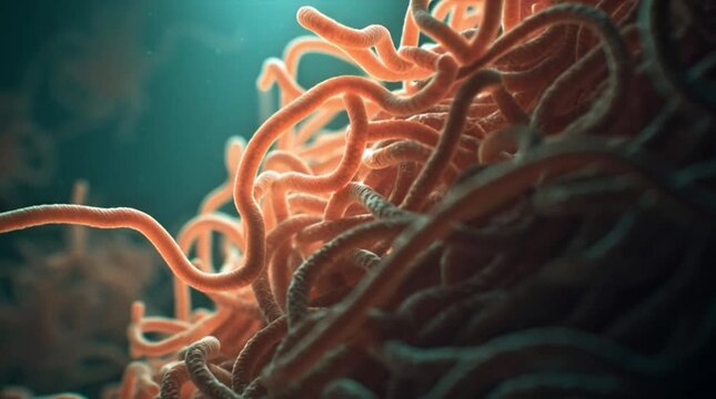 Microscopic View of Parasitic Tapeworms or Intestinal Filaments