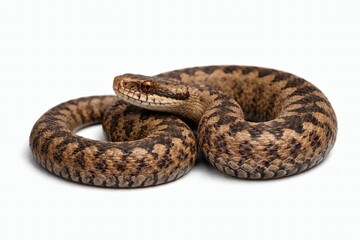 Obraz premium Viper Resting Partially Coiled Balanced Composition Isolated on White Background