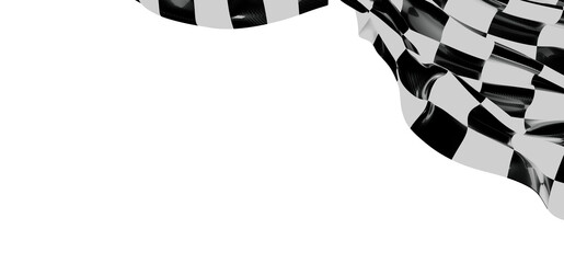 Fototapeta premium Black and white checkered flag waving on a white background, perfect for representing races, competition, and speed.