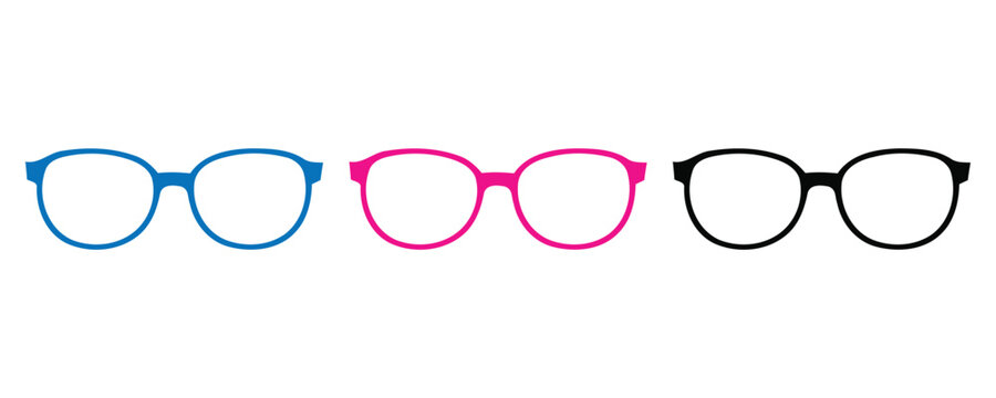 Set of three colorful eyeglasses frames. clean vector illustration showcasing three sets of modern eyeglasses frames
