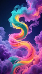Fototapeta premium Vector illustration of an abstract composition of bright, multicolored flowing threads of smoke forming a dynamic curve.