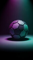 Naklejka premium Soccer ball on dark background with vibrant neon lighting