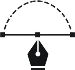 Vector Pen Tool Icon with Curved Path and Anchor Points on White Background Keywords: vector graphics, graphic design