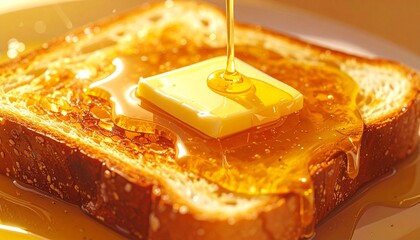 Golden Syrup Drizzled on Buttered Toast Showcasing Classic Breakfast Comfort, Warm Lighting, and Inviting Food Appeal