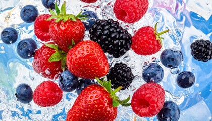 Fresh Berries in Water Splash Showcasing Natural Vibrancy, Healthy Eating, and Refreshing Organic Fruit Variety