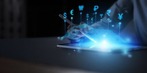 Fototapeta premium International Currency Market Visualization and Global Financial Analysis.