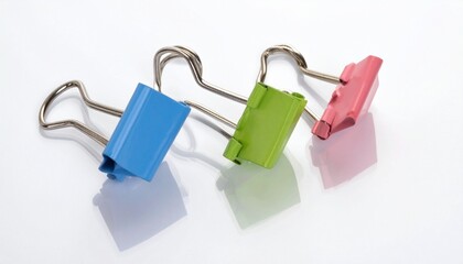 Colorful Paper Clips on White Background Showcasing Stationery Organization, Office Supplies, and Minimal Design Aesthetic
