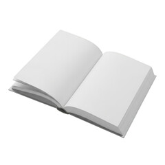 Open book with blank white pages on white background isolated on transparent background
