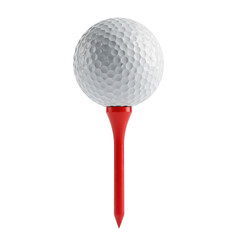 Golf ball on red tee isolated on transparent background