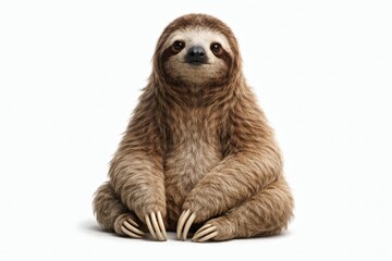 Naklejka premium Sloth Sitting Upright Isolated on White Background, Natural Pose, Calm Gaze, Premium Wildlife Stock Photo