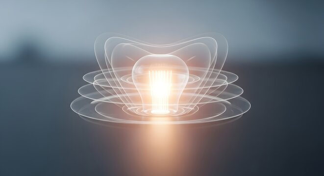 Glowing lightbulb radiating energy, symbolizing innovation and bright ideas